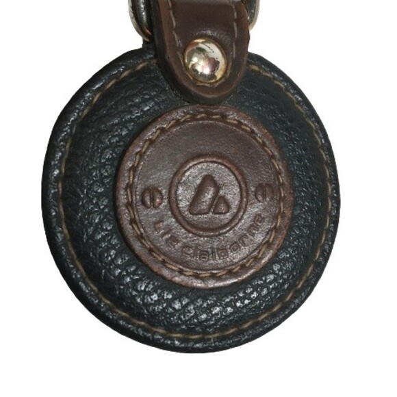 Liz Claiborne Logo Keychain Keyring Purse Fob Black Pebbled Brown Leather #70272 - Picture 2 of 7